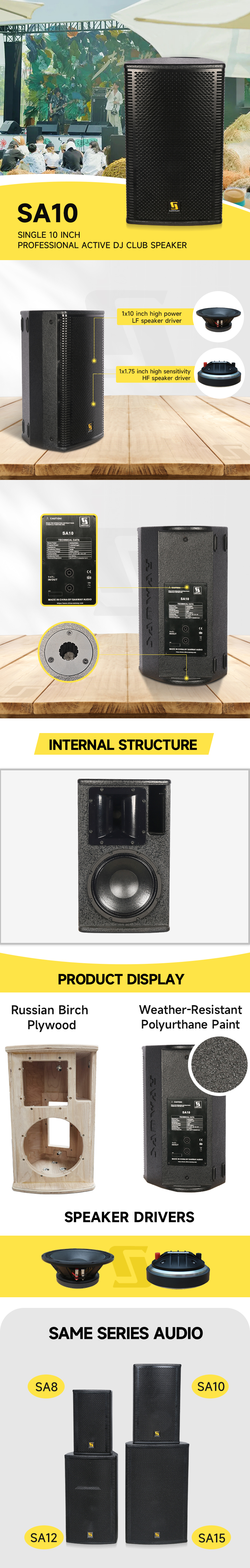SA10 details SA10 single 10 inch speaker