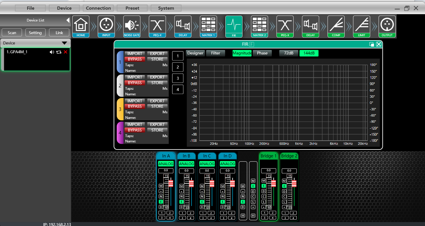 dante amplifier software screenshot 2