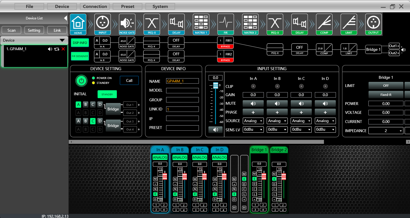 dante amplifier software screenshot